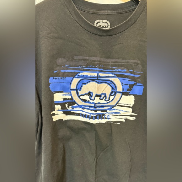 Ecko Unlimited Black and Blue Graphic T-Shirt 100% Cotton. 2XL Used - Picture 6 of 6